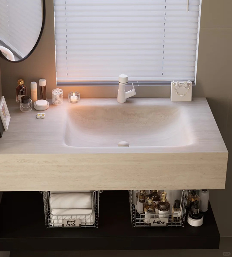 Sintered Stone Sink Countertop and Basin Integrated Thermal Bend Technology Bathroom Wash Basin Luxury Sink