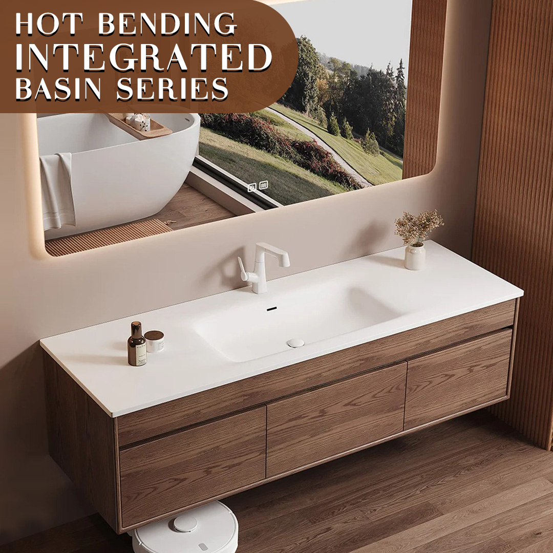 Sintered Stone Sink Countertop and Basin Integrated Thermal Bend Technology Bathroom Wash Basin Luxury Sink